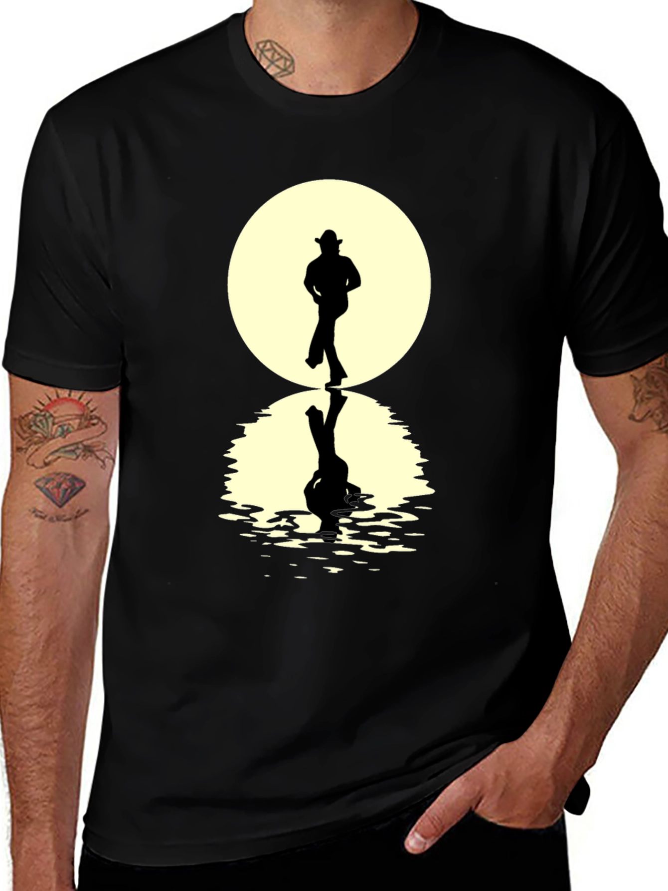 Cowboy Silhouette Reflection T-Shirt - Unique Graphic Tee