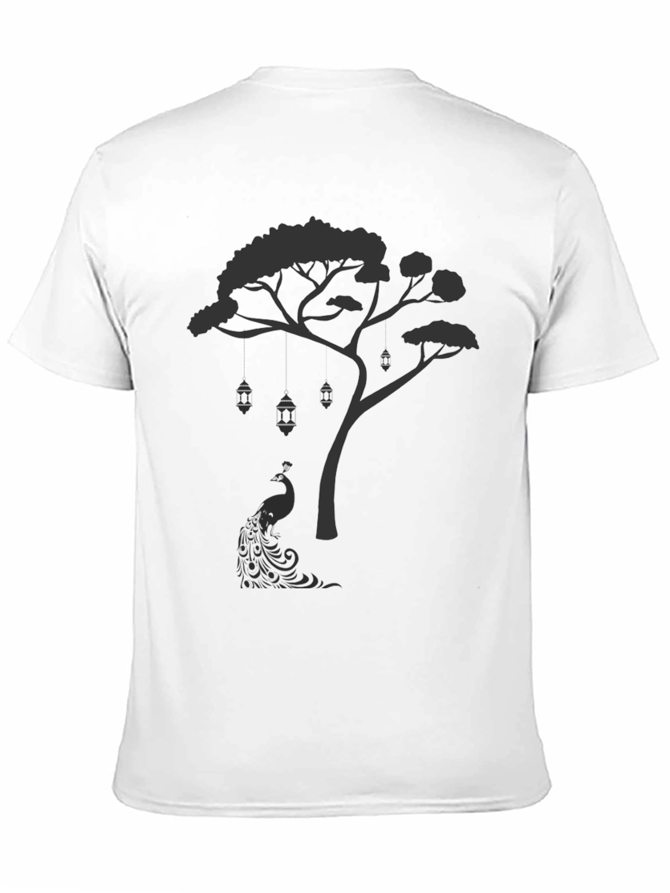 Mens Black Tree & Peacock Graphic Tee