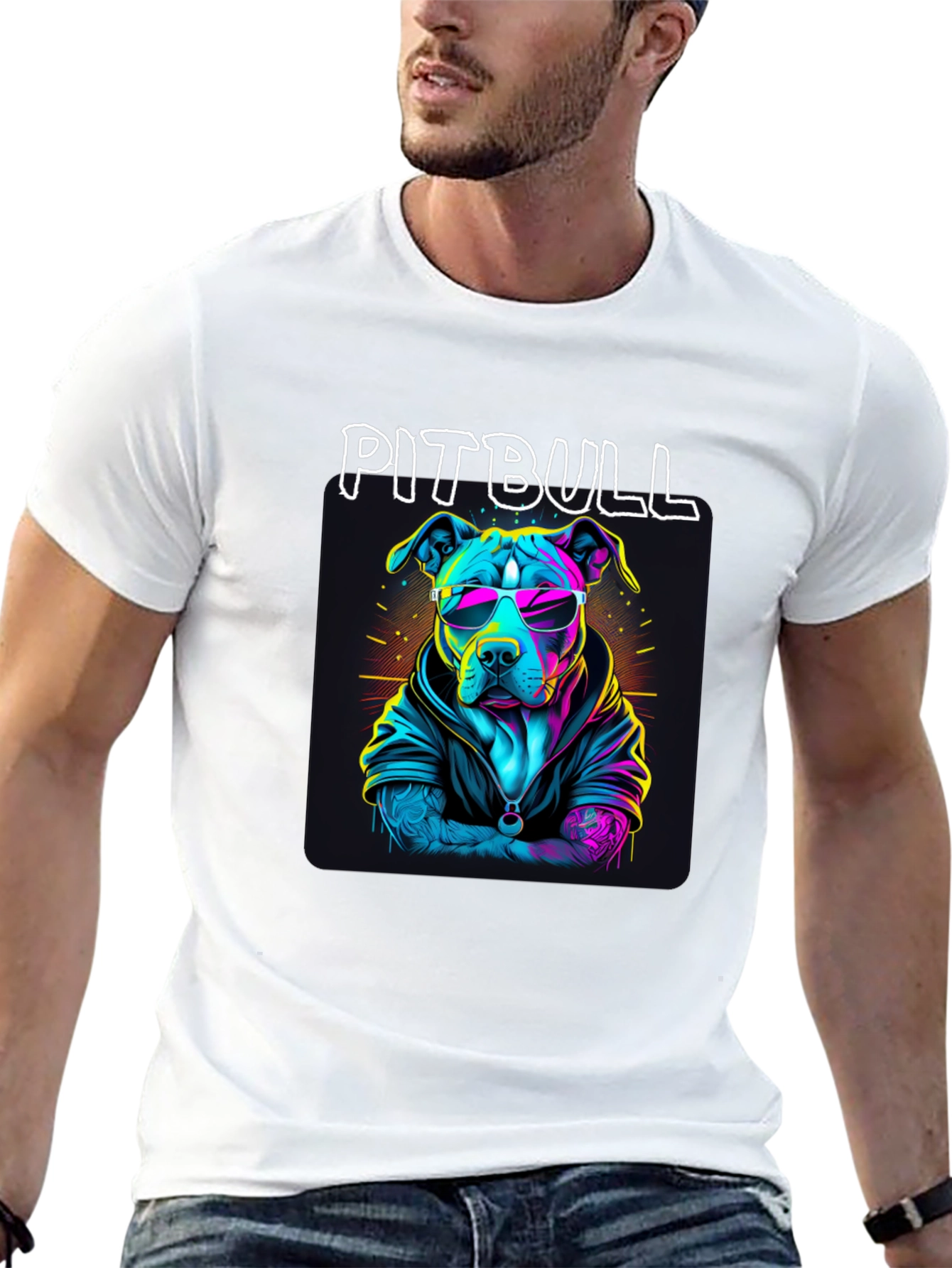 Cool Pitbull T-Shirt - Neon Style Dog Design