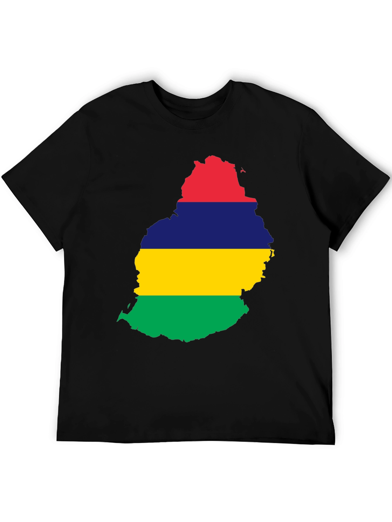 Mauritius Flag Map Black T-Shirt