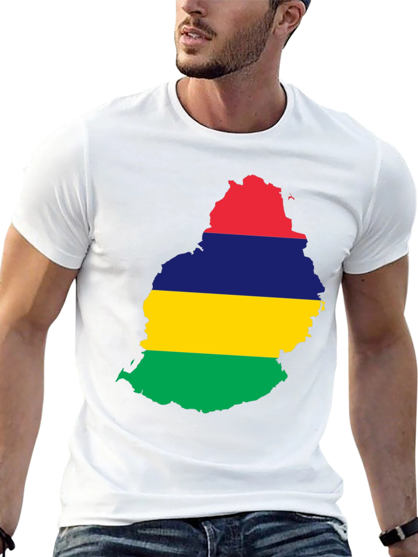 Mauritius Flag Map Black T-Shirt