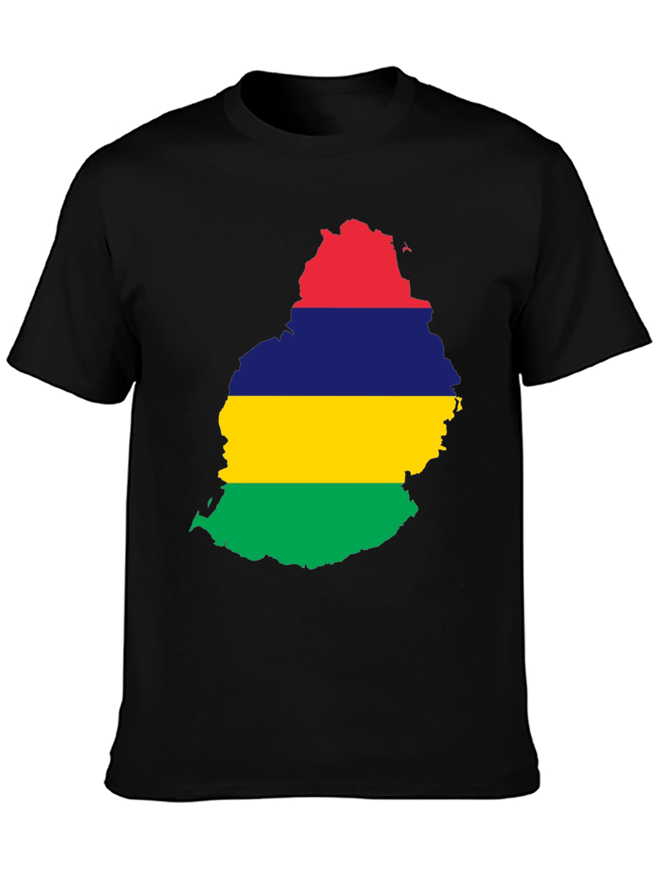 Mauritius Flag Map Black T-Shirt