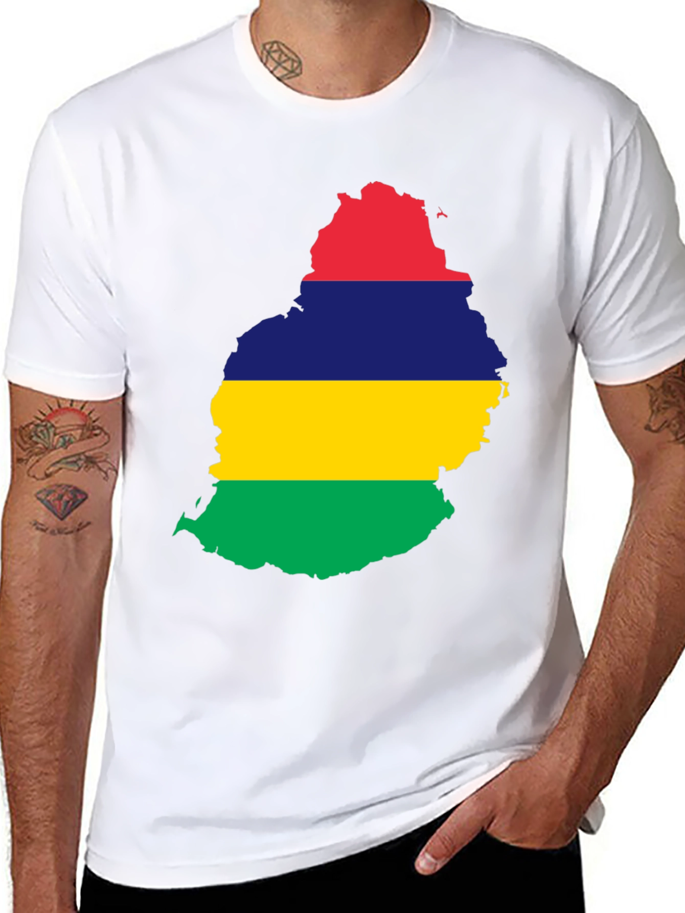 Mauritius Flag Map Black T-Shirt
