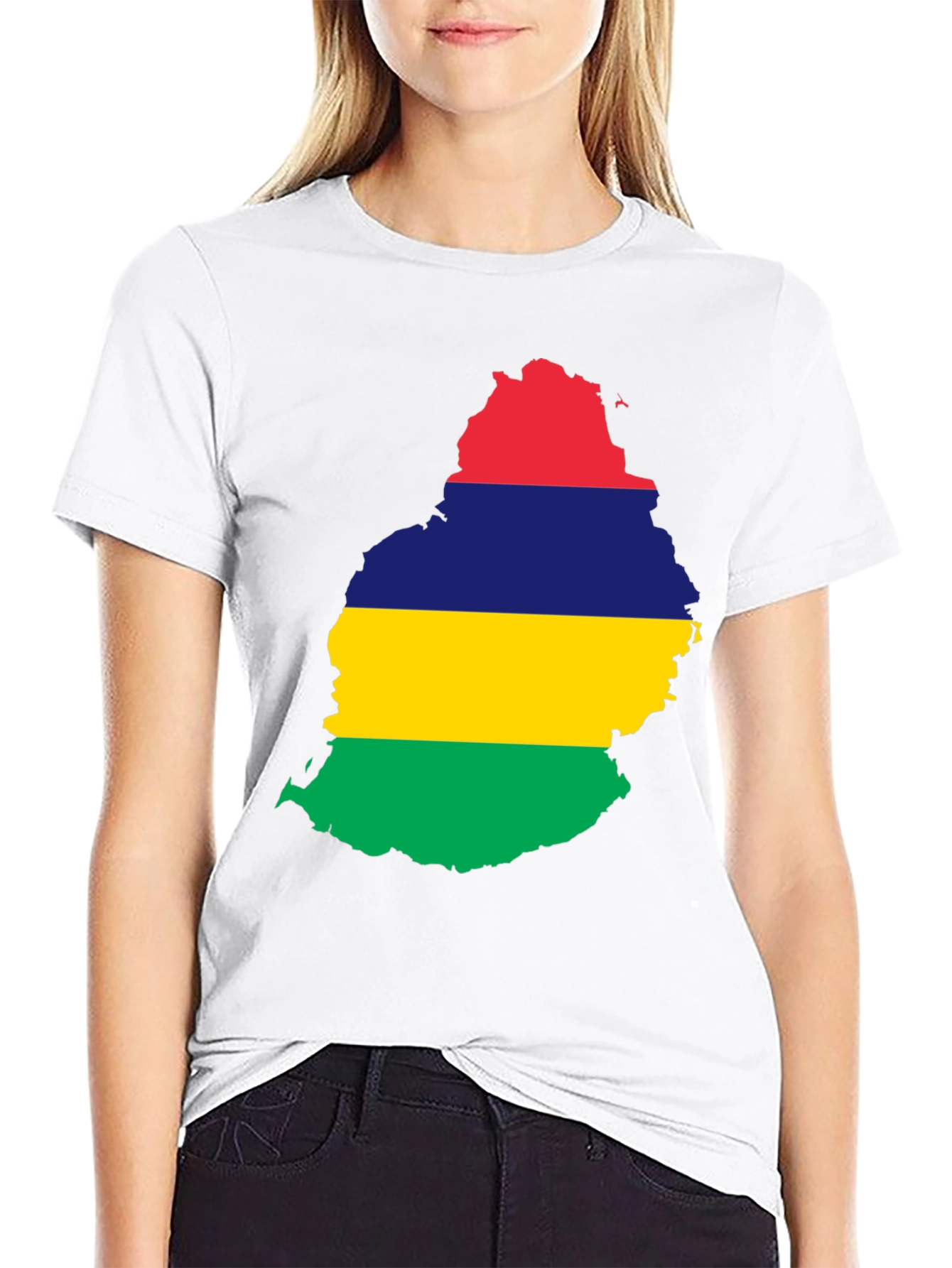 Mauritius Flag Map Black T-Shirt