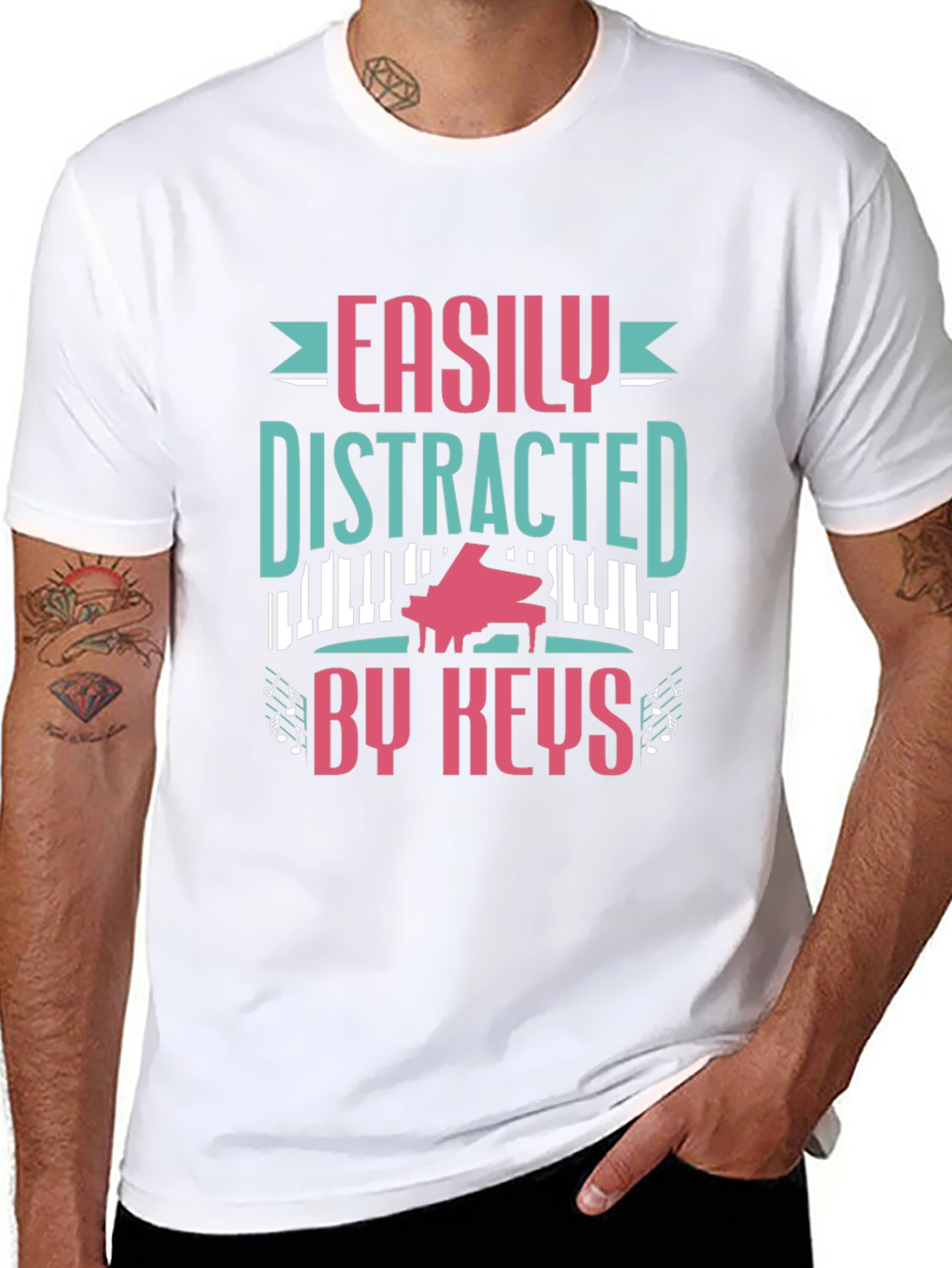 Easily Distracted By Keys Funny Piano Player T-Shirt