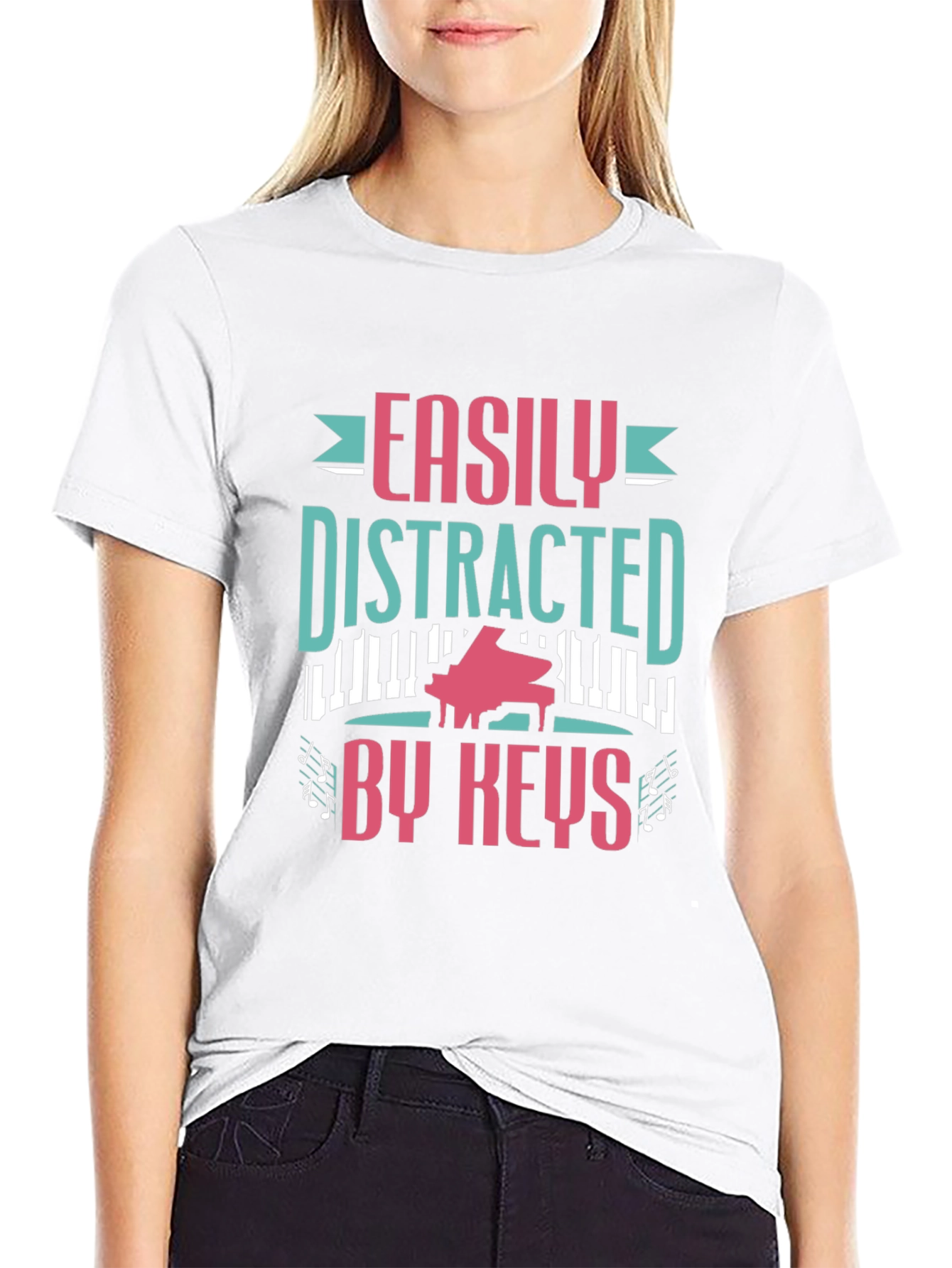 Easily Distracted By Keys Funny Piano Player T-Shirt