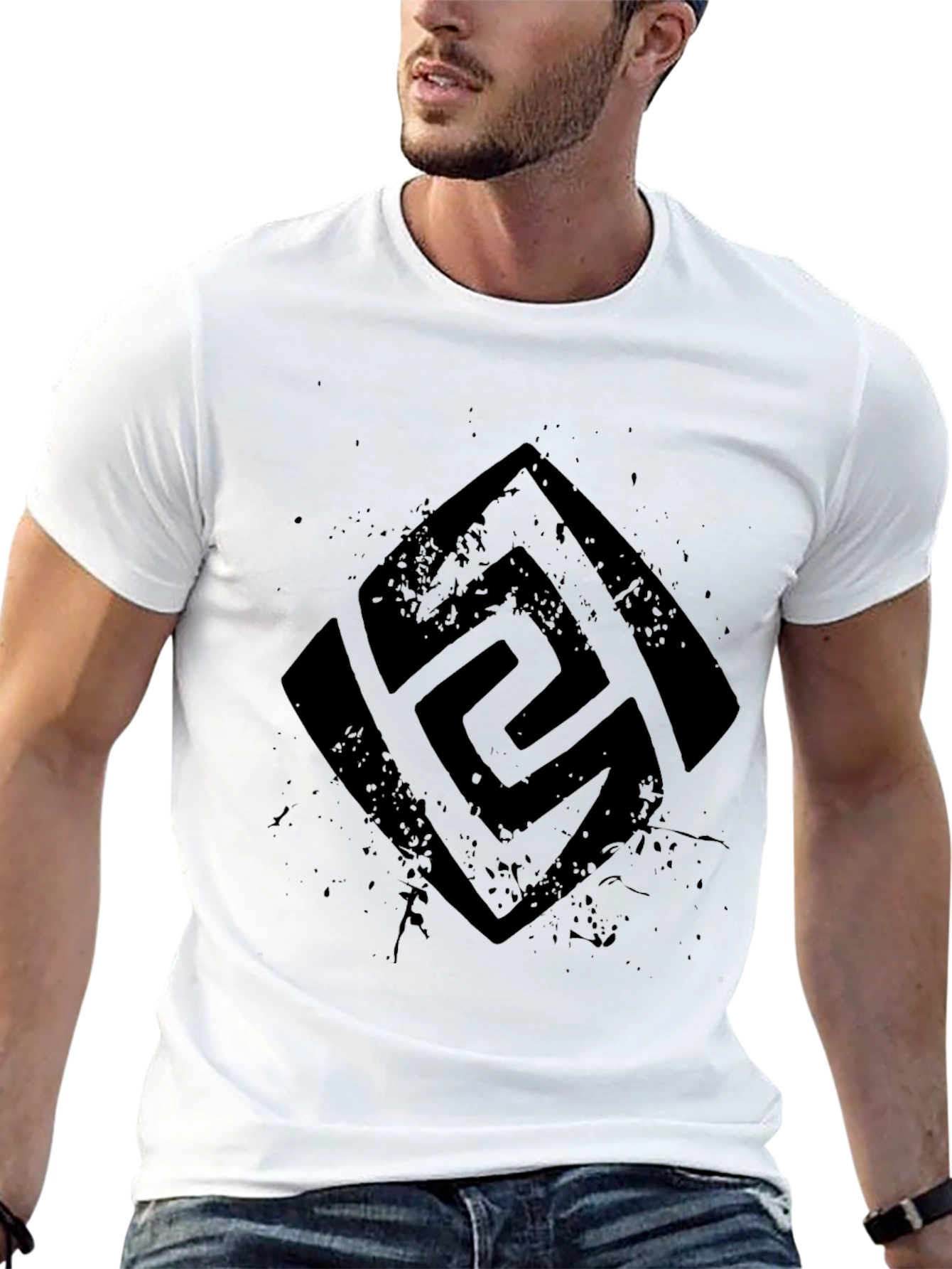 Mens Black Graphic Tee - Abstract Symbol Print