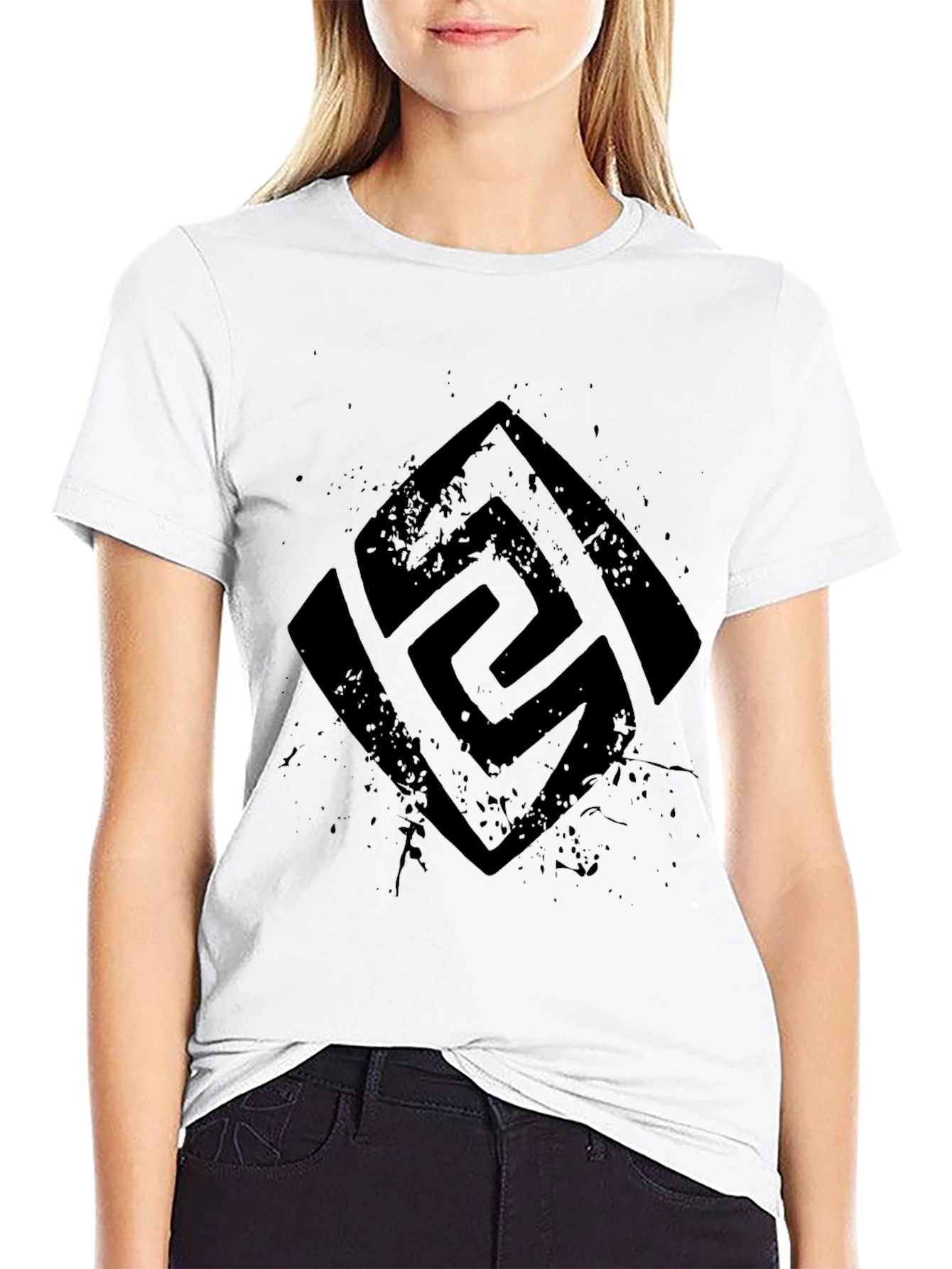 Mens Black Graphic Tee - Abstract Symbol Print