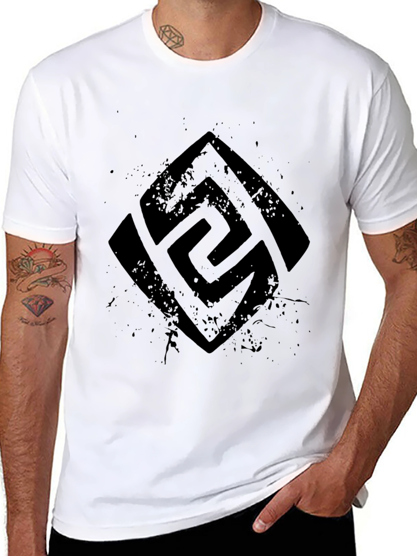 Mens Black Graphic Tee - Abstract Symbol Print