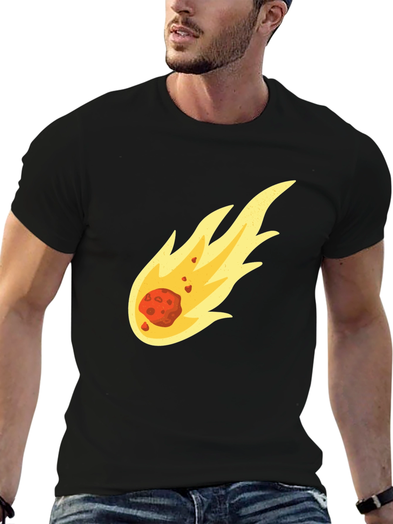 Fiery Comet Graphic Tee - Black Cotton T-Shirt