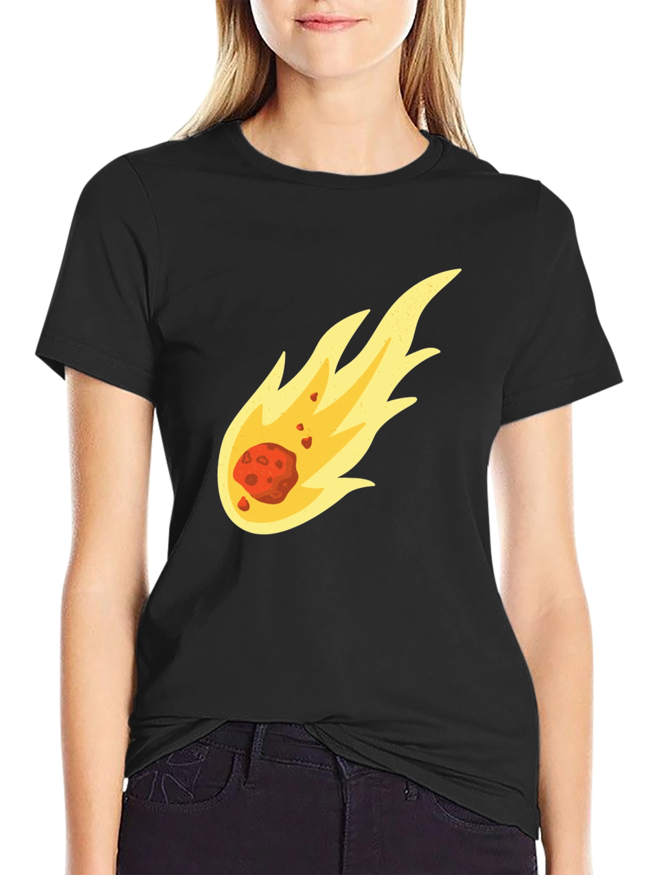 Fiery Comet Graphic Tee - Black Cotton T-Shirt
