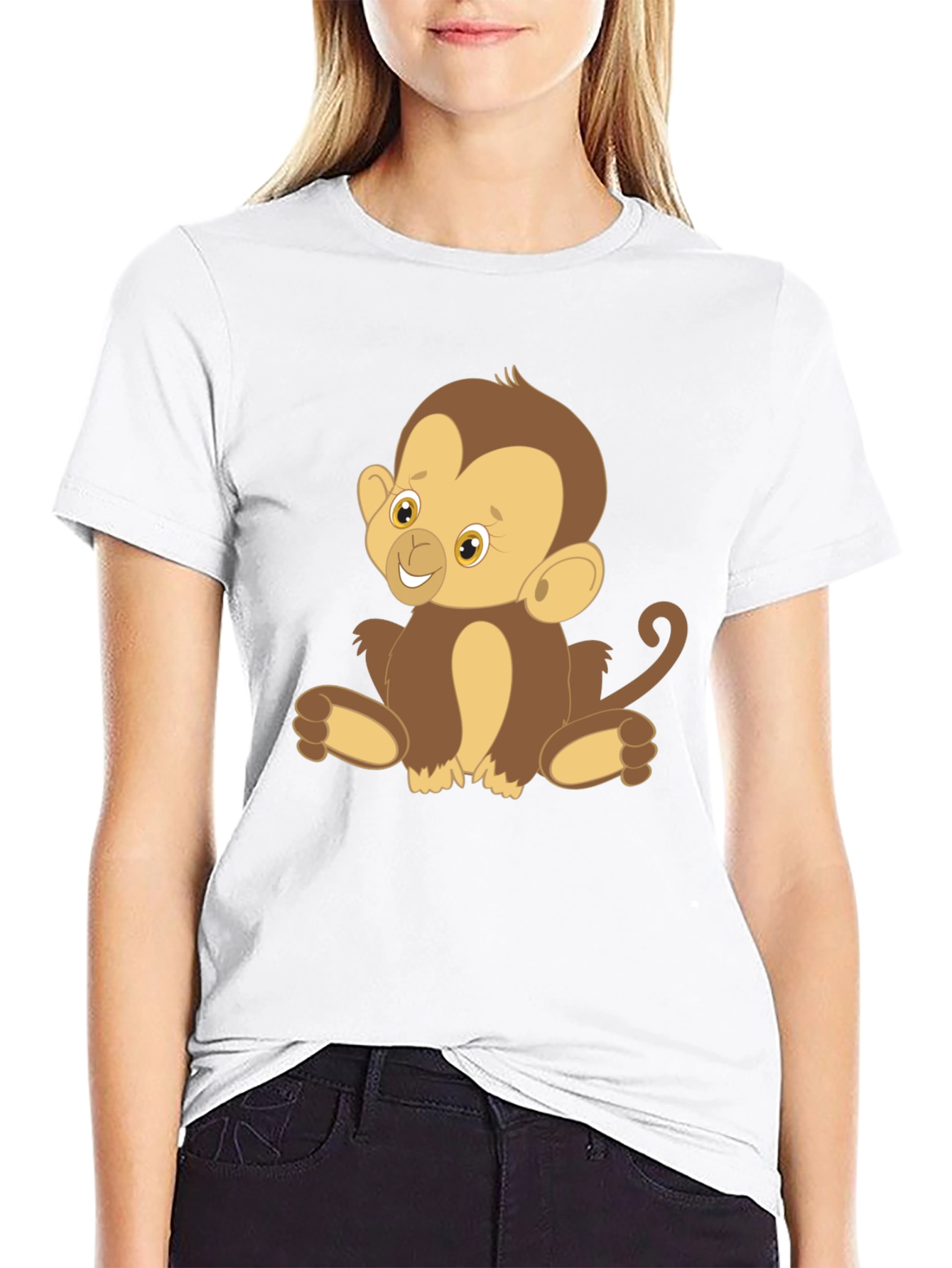 Cute Monkey Graphic Tee - Black Cotton T-Shirt