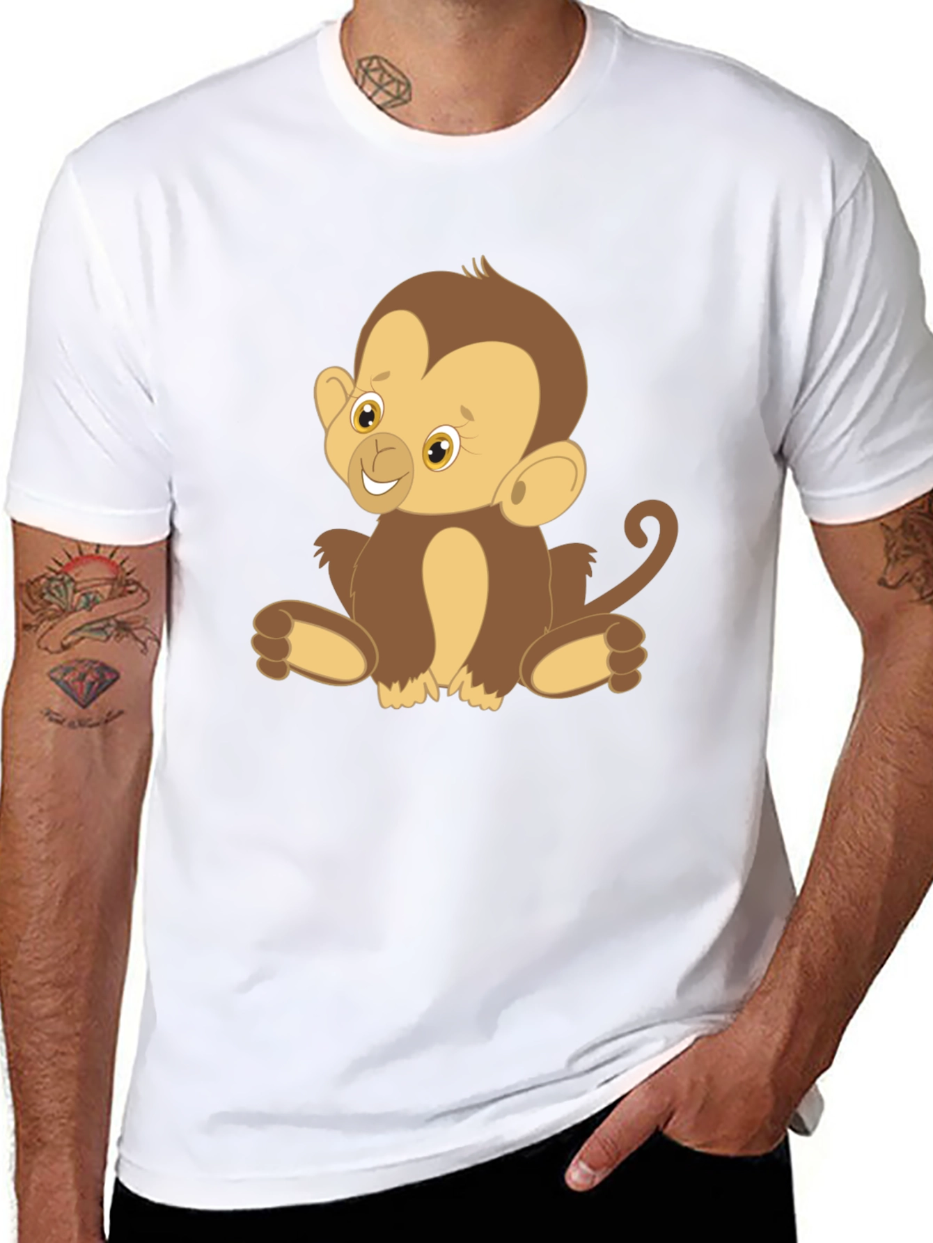 Cute Monkey Graphic Tee - Black Cotton T-Shirt