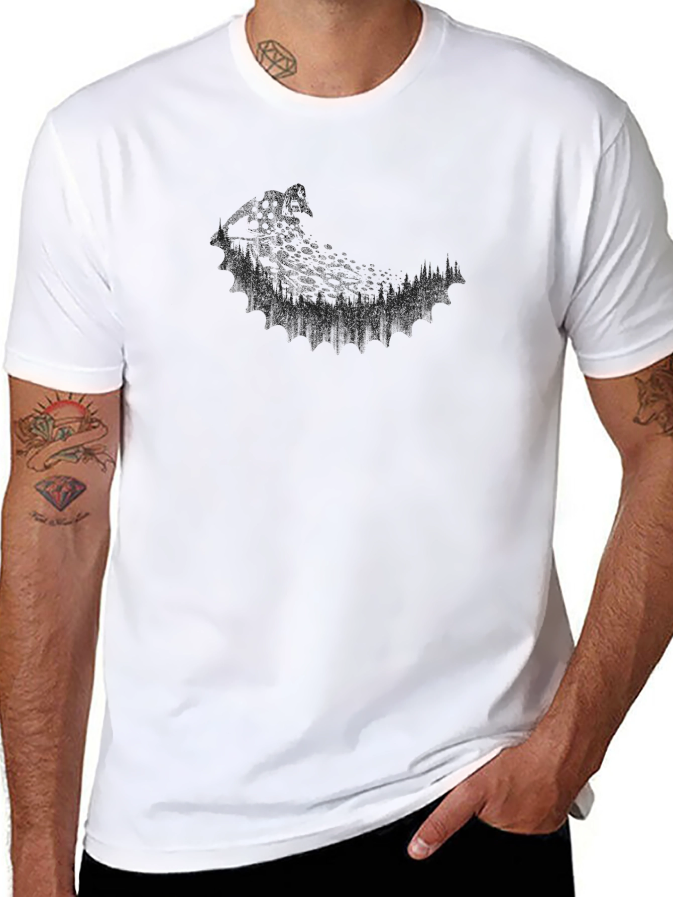 Mens Black Graphic Tee - Abstract Wildlife Design