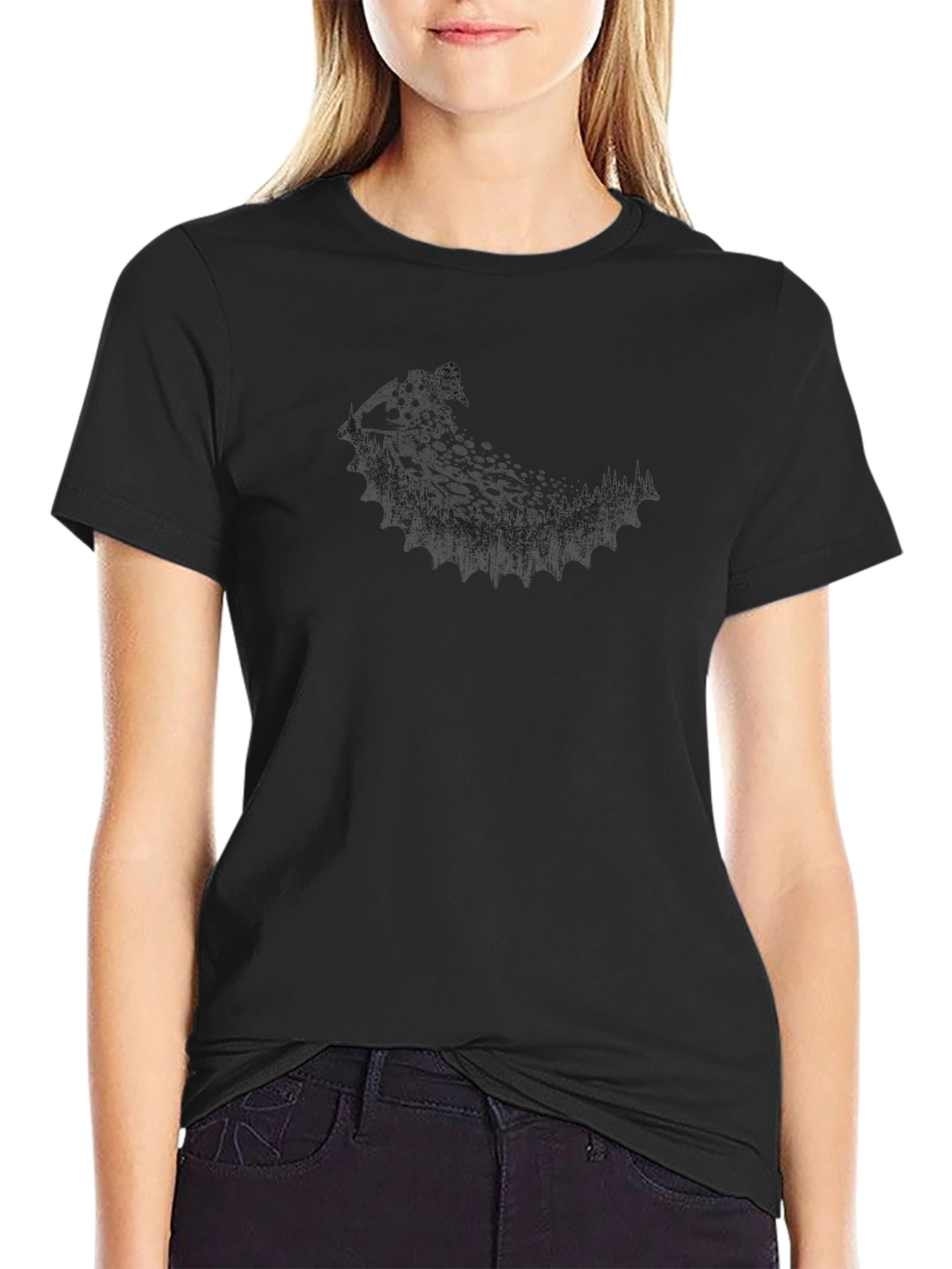 Mens Black Graphic Tee - Abstract Wildlife Design