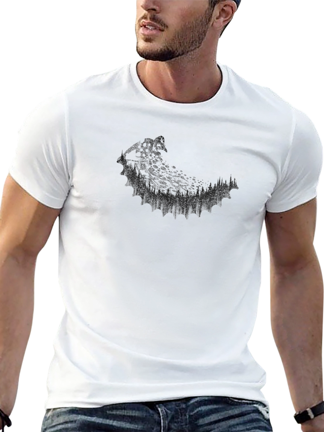 Mens Black Graphic Tee - Abstract Wildlife Design
