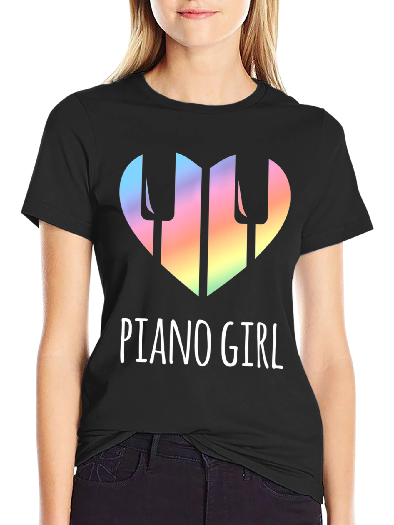 Piano Girl Heart T-Shirt - Music Lover Tee