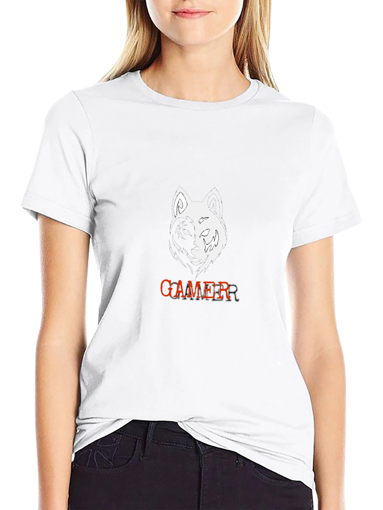 Gamer Wolf Black Graphic Tee