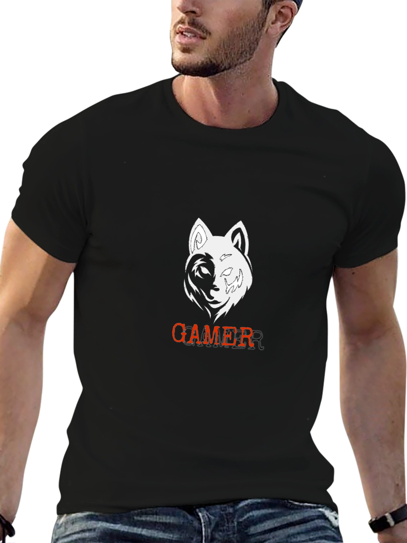 Gamer Wolf Black Graphic Tee