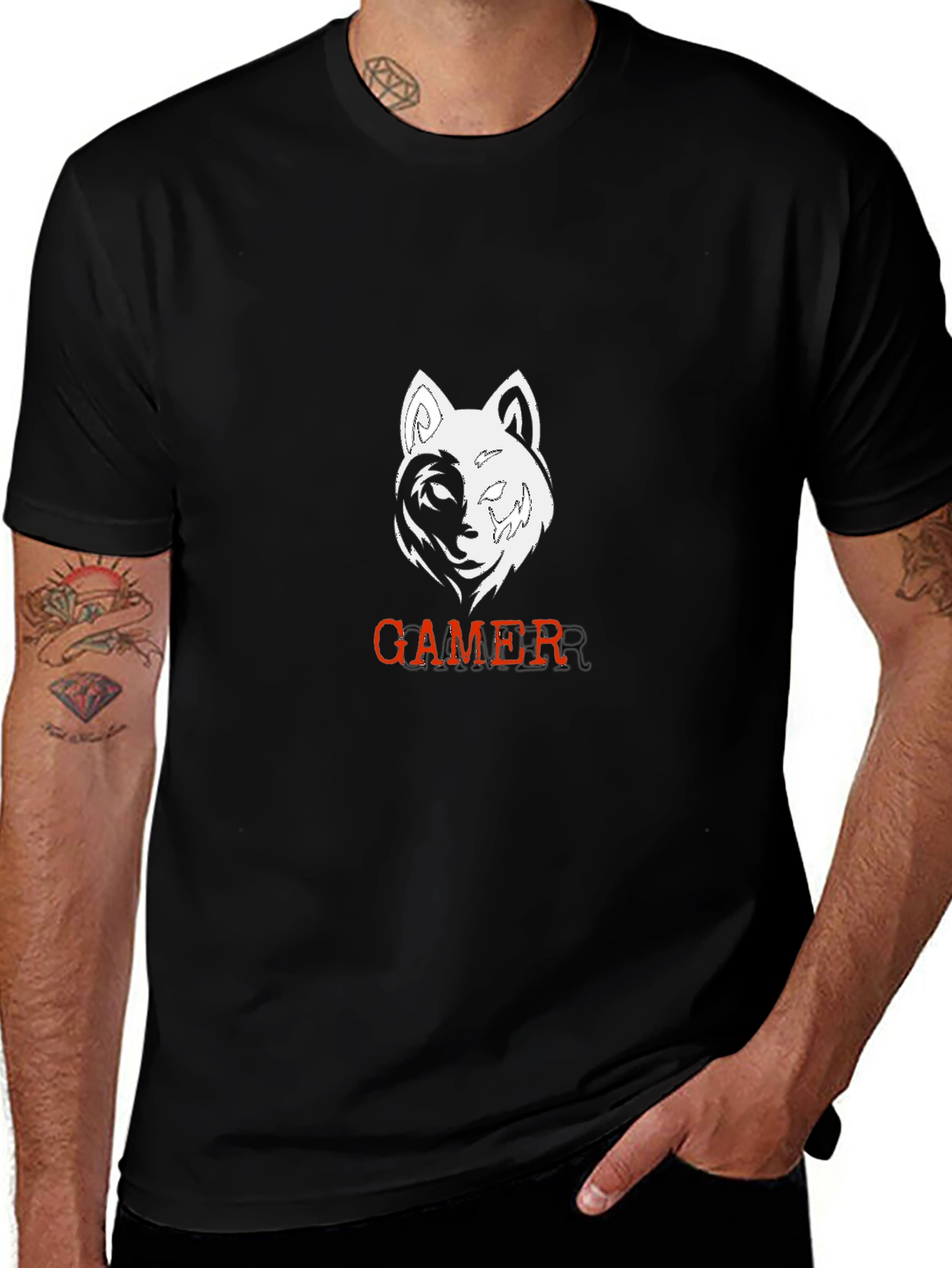 Gamer Wolf Black Graphic Tee