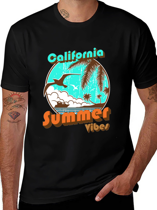 California Summer Vibes Black Graphic T-Shirt