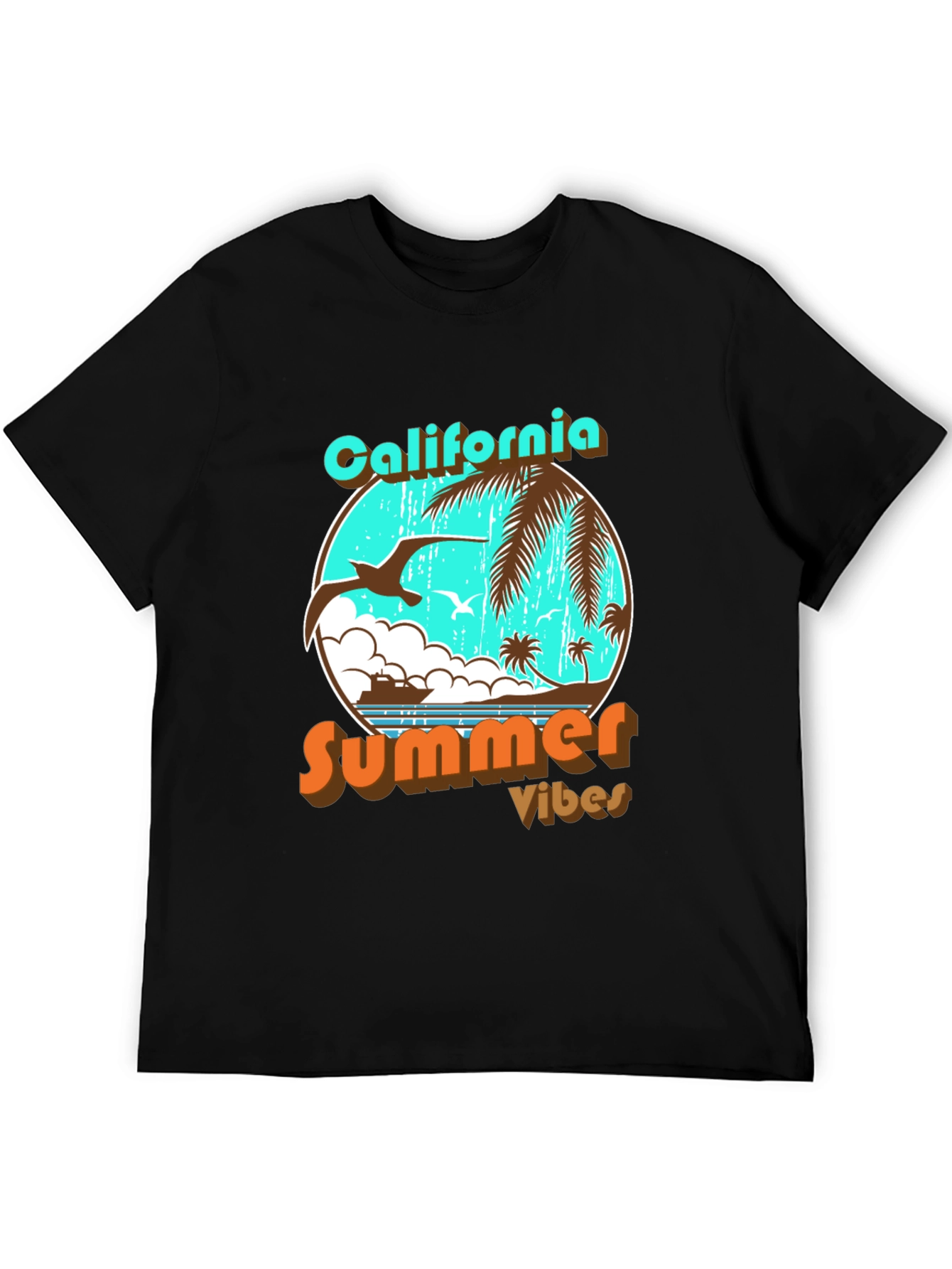 California Summer Vibes Black Graphic T-Shirt