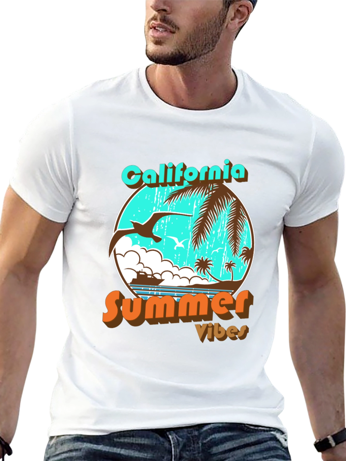 California Summer Vibes Black Graphic T-Shirt