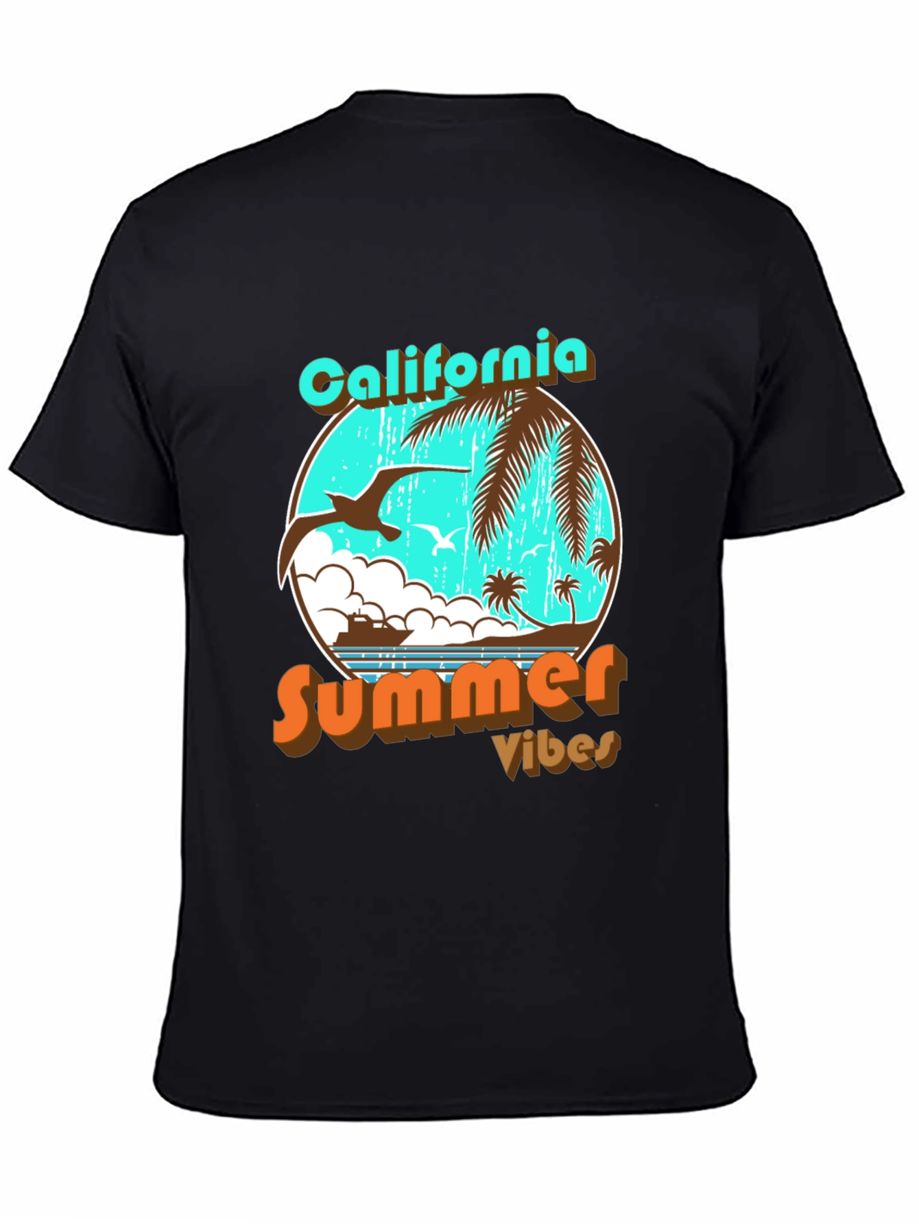 California Summer Vibes Black Graphic T-Shirt
