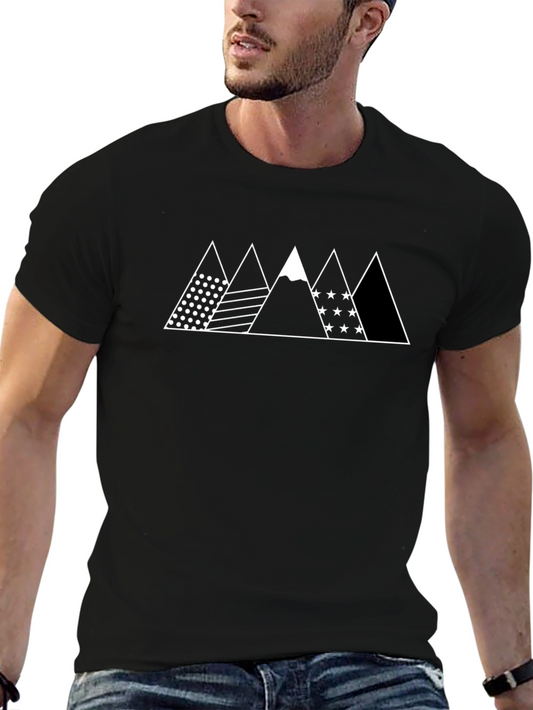 Mountainscape Graphic Tee - Black Cotton T-Shirt
