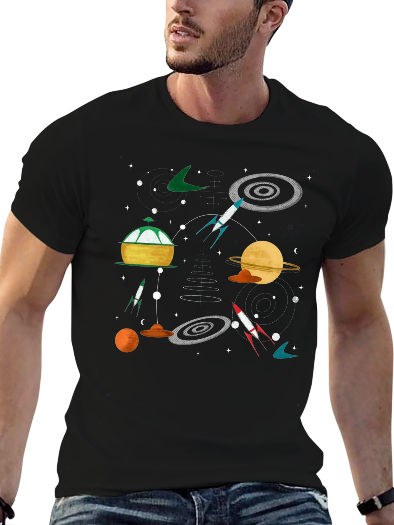 Retro Space Print T-Shirt
