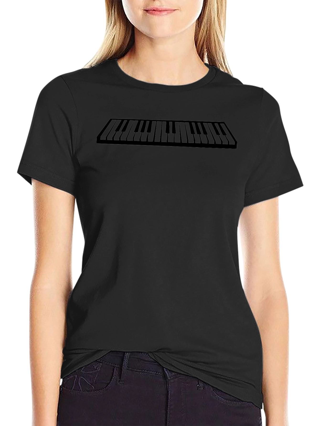 Piano Keys Graphic Print Black T-Shirt