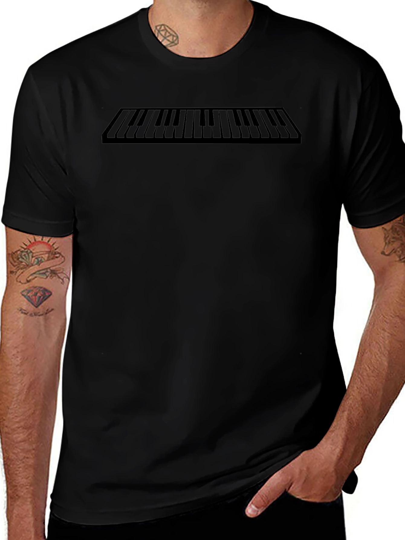 Piano Keys Graphic Print Black T-Shirt