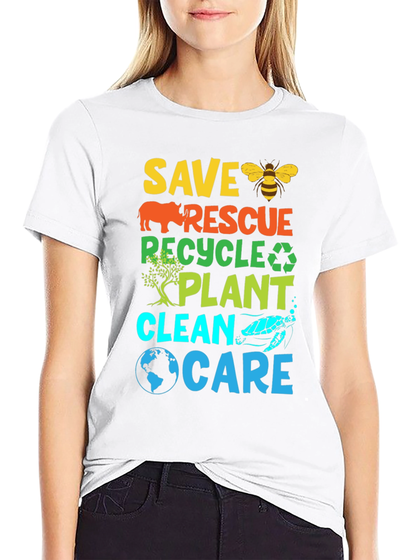 Eco-Friendly Graphic T-Shirt: Save Rescue Recycle Plant