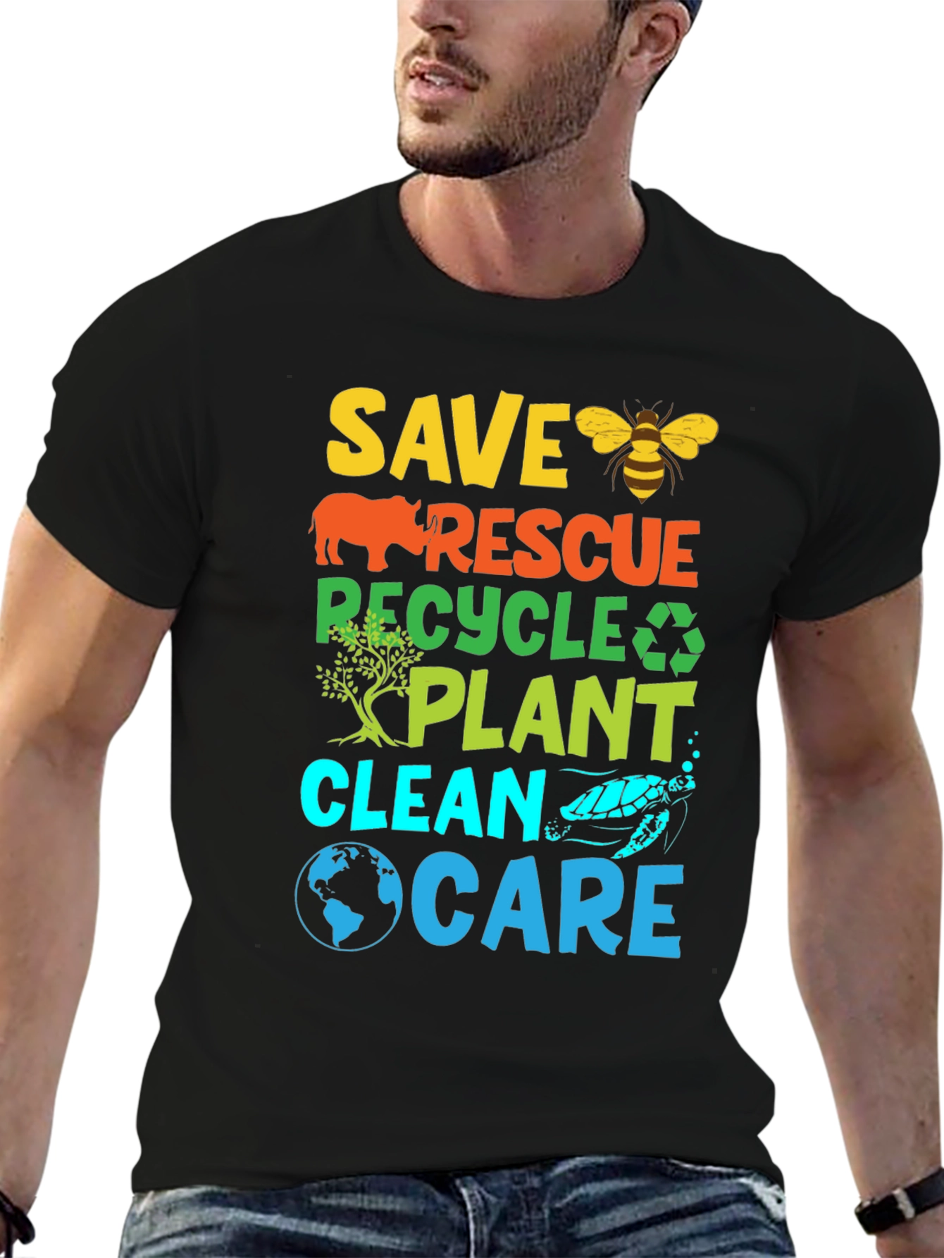 Eco-Friendly Graphic T-Shirt: Save Rescue Recycle Plant