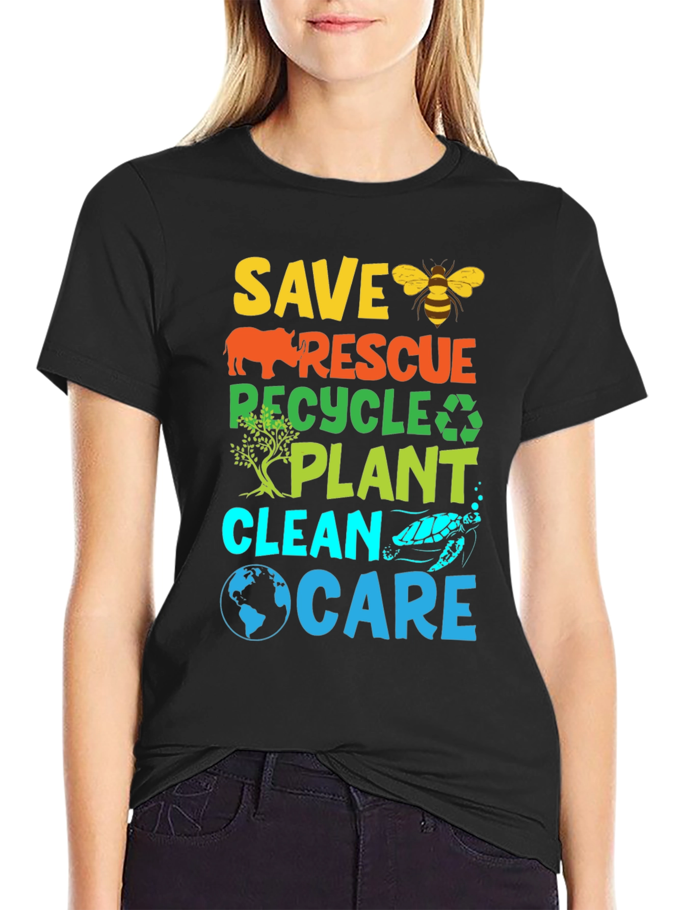 Eco-Friendly Graphic T-Shirt: Save Rescue Recycle Plant