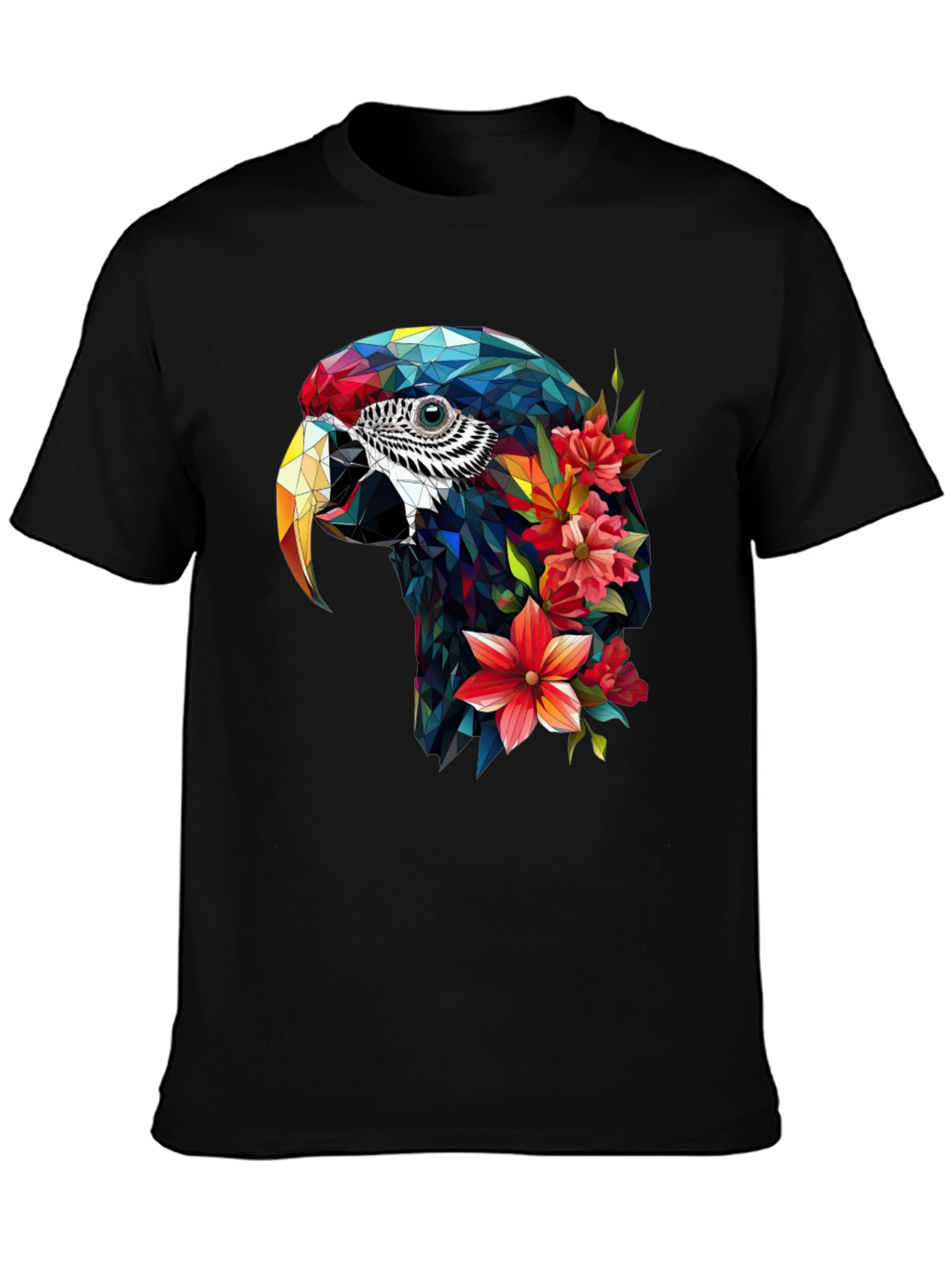 Geometric Parrot Floral T-Shirt - Unique Graphic Tee