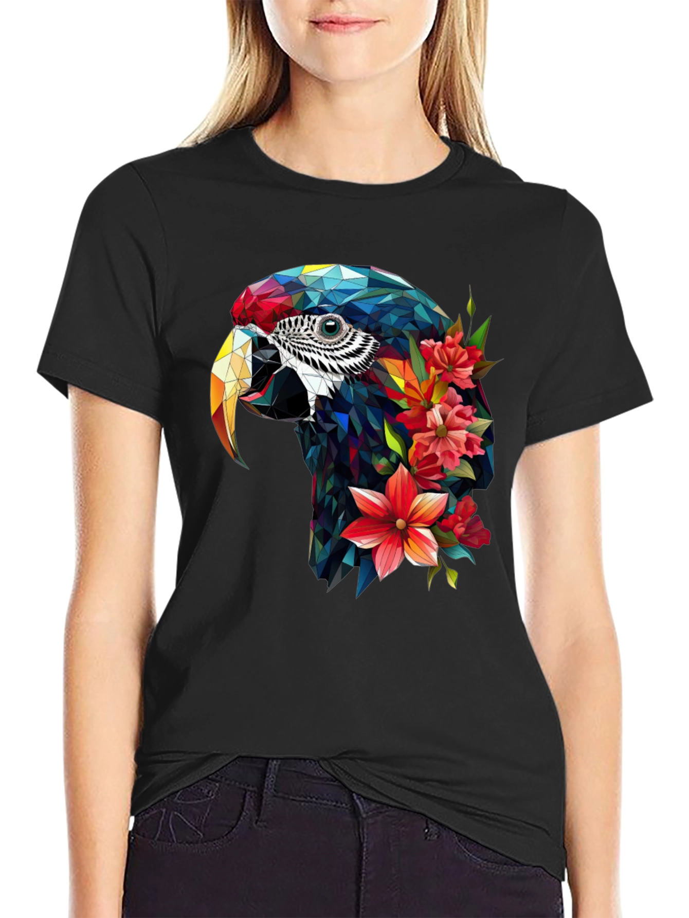 Geometric Parrot Floral T-Shirt - Unique Graphic Tee