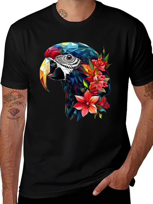 Geometric Parrot Floral T-Shirt - Unique Graphic Tee