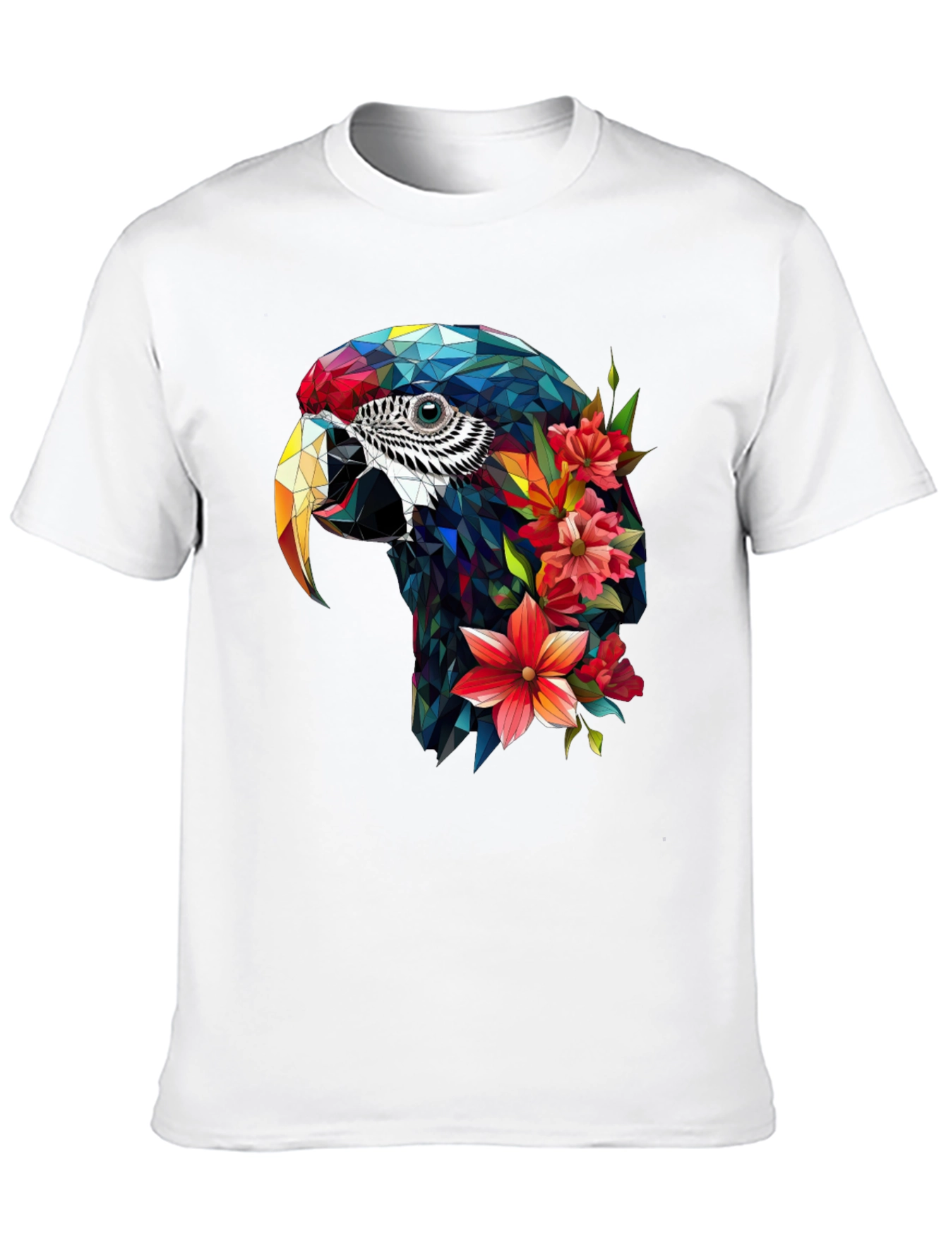Geometric Parrot Floral T-Shirt - Unique Graphic Tee