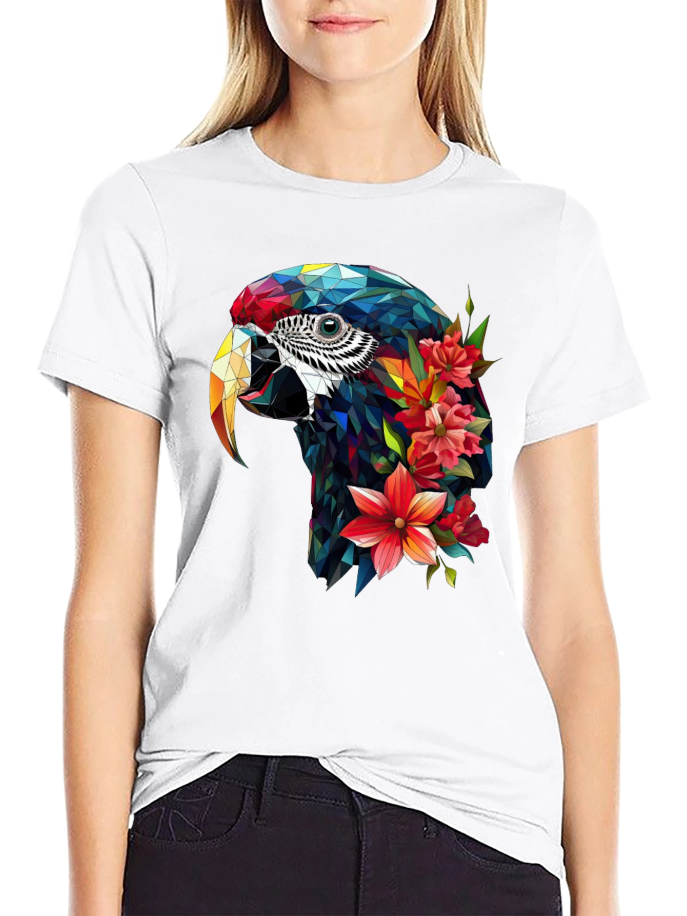 Geometric Parrot Floral T-Shirt - Unique Graphic Tee
