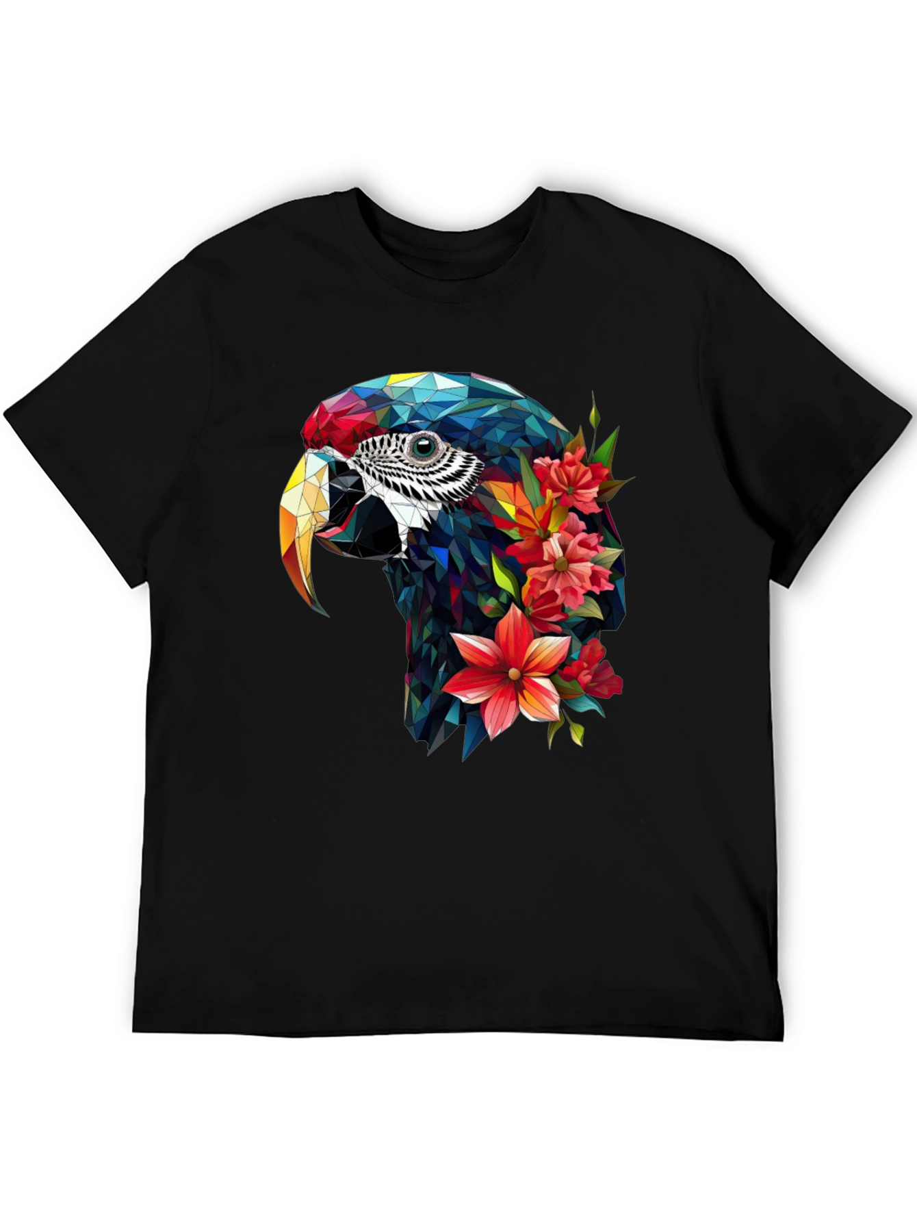Geometric Parrot Floral T-Shirt - Unique Graphic Tee
