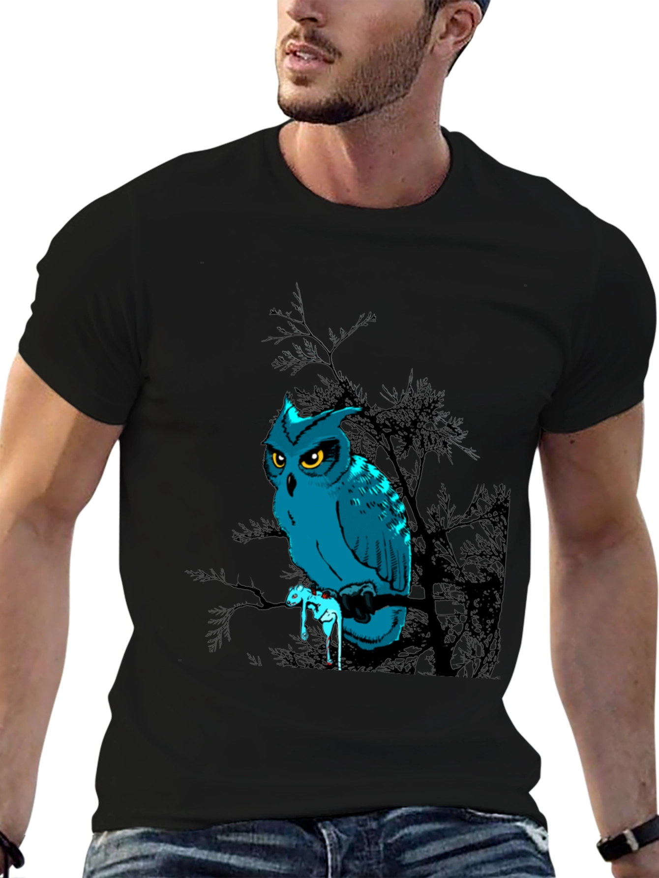 Owl Graphic Print Black T-Shirt