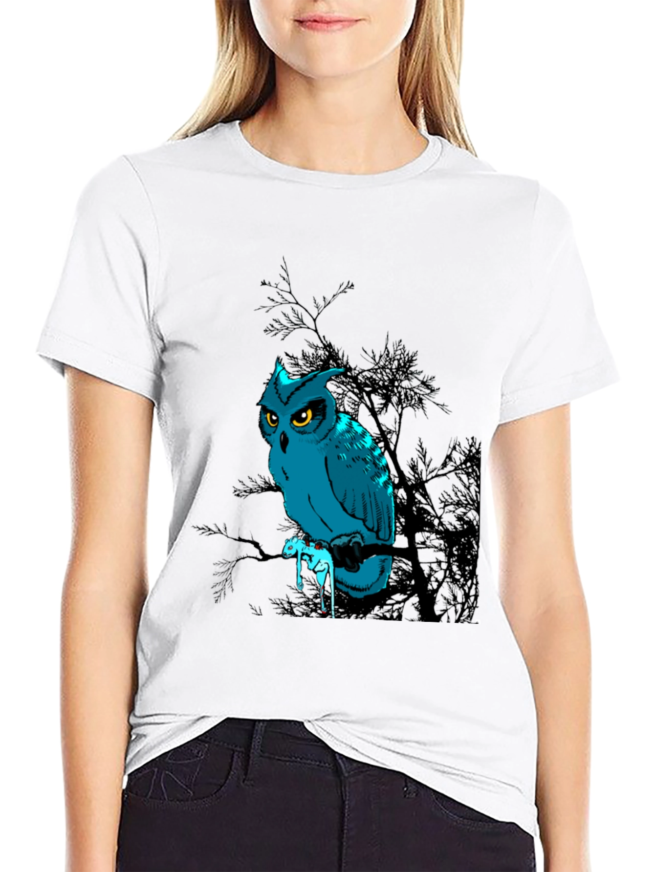 Owl Graphic Print Black T-Shirt
