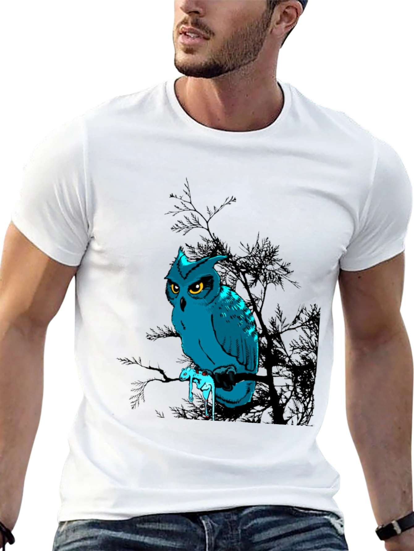 Owl Graphic Print Black T-Shirt
