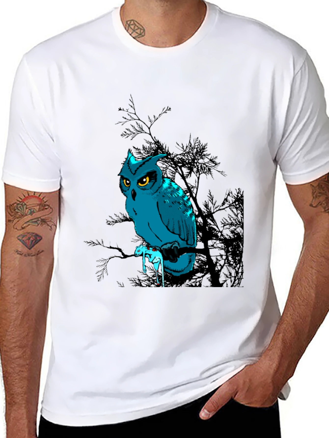 Owl Graphic Print Black T-Shirt