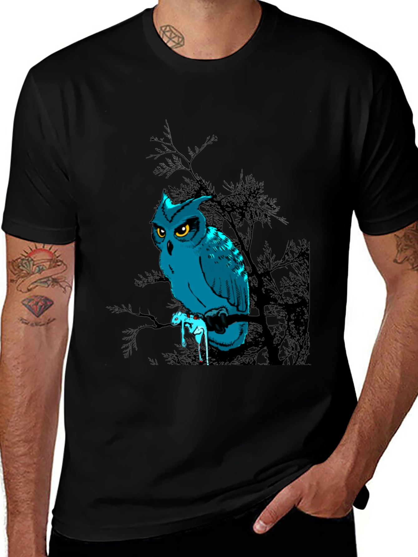 Owl Graphic Print Black T-Shirt