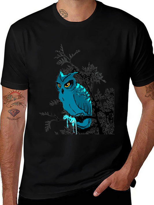 Owl Graphic Print Black T-Shirt