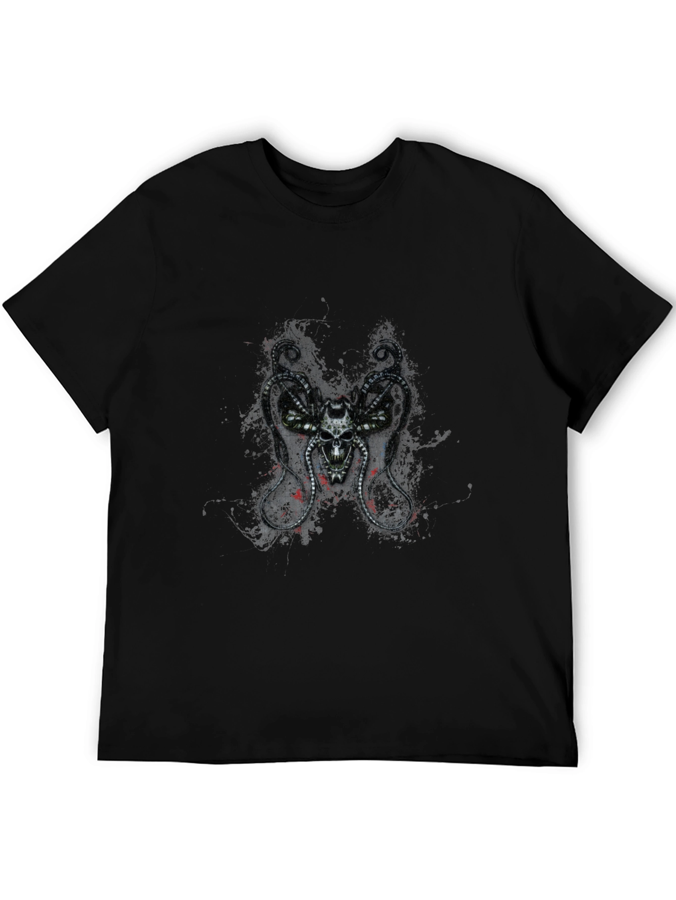 Skull & Octopus Tentacle Graphic Print Black T-Shirt