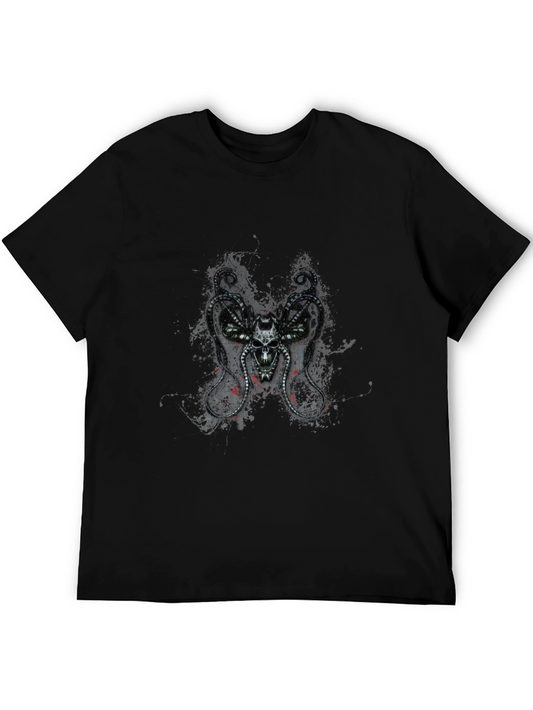 Skull & Octopus Tentacle Graphic Print Black T-Shirt