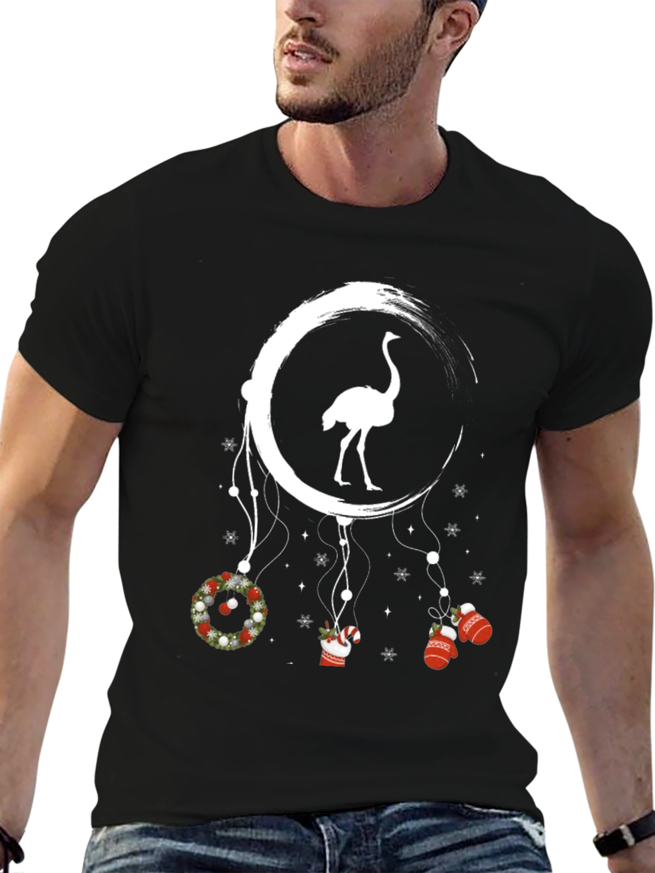 Ostrich Moon Christmas T-Shirt